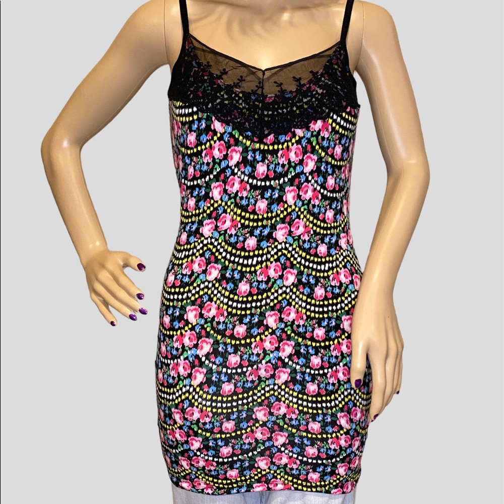 Intimately Free People Black Floral Long Tank Top Camisole Shirt Size XS VGC